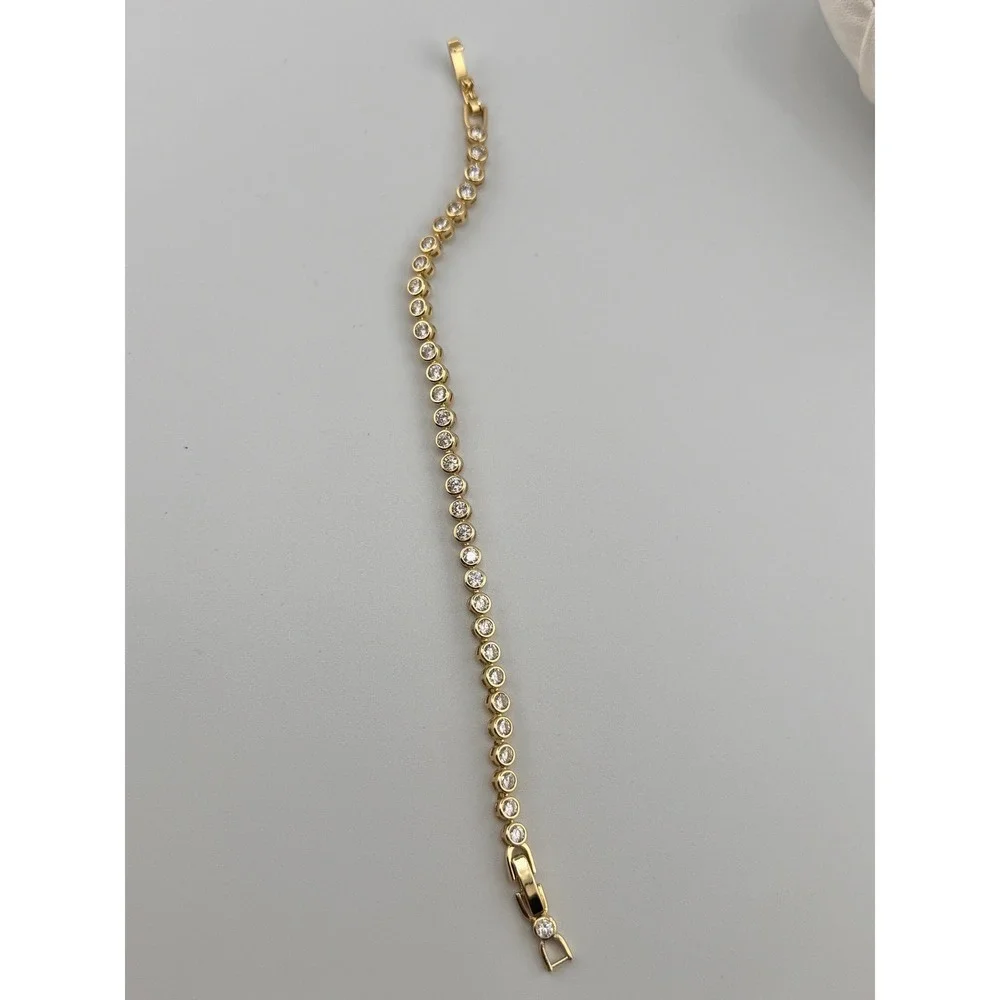 Gold Tone Cubic Zirconia Tennis‎ Bracelet Round Clear Stones